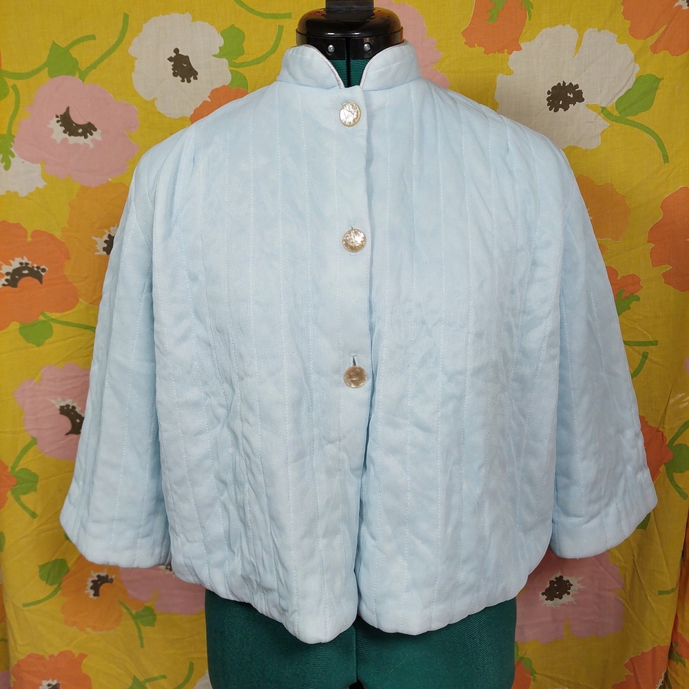 Vintage 60s JCPenney Light Blue Quilted Overcoat Jacket Small Lounger